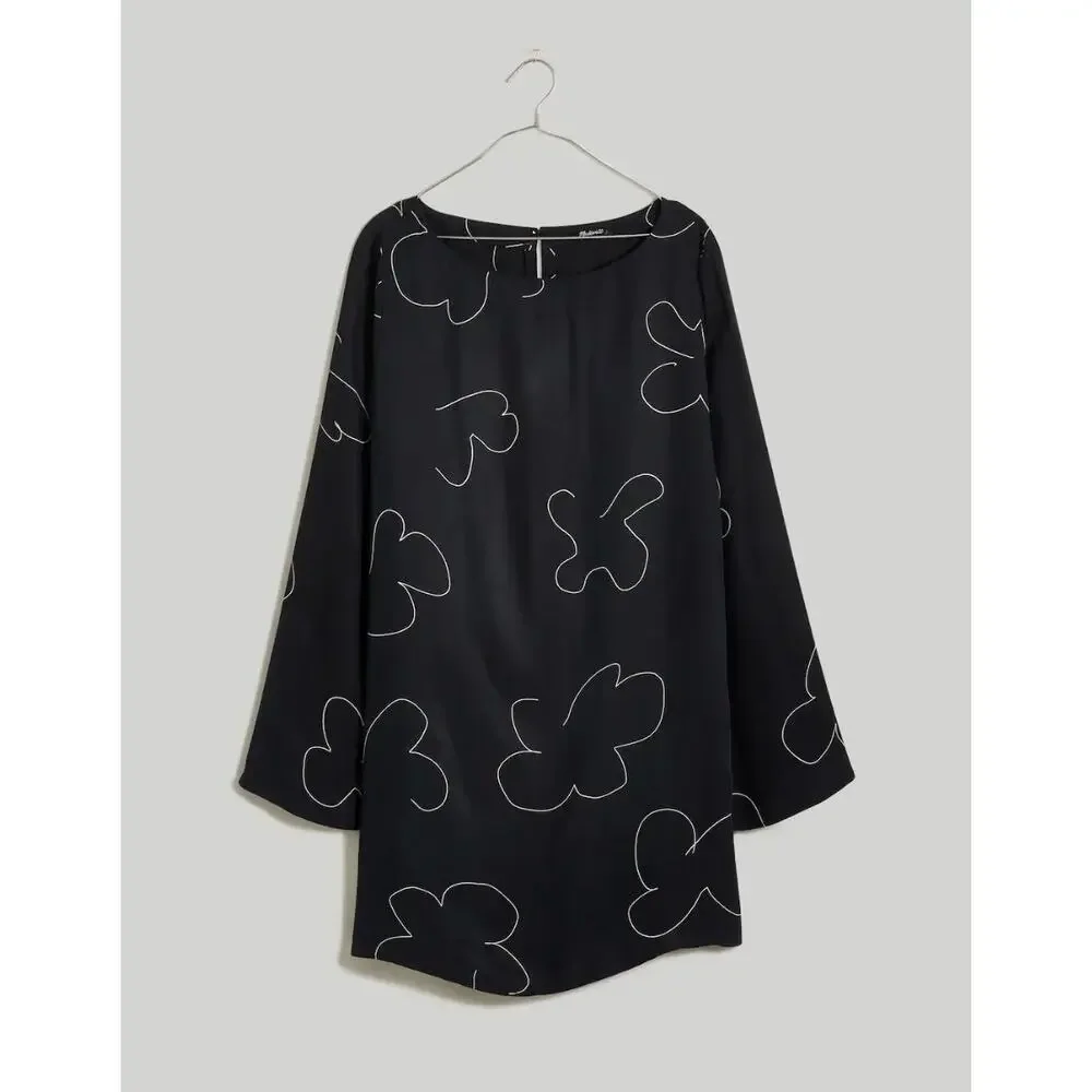 Madewell Shift Mini Dress Long Sleeve True Black Cupro Minimalist Light XXS NWT - Picture 6 of 13